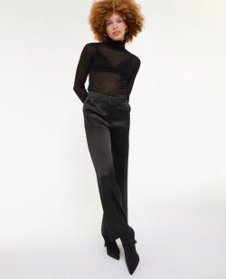Pantalon droit et large en satin Femme - Couleur noir - Taille 44 - Pantalon Femme - PIMKIE