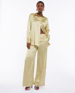 Pantalon droit et large en satin Femme - Couleur marron - Taille 44 - Pantalon Femme - PIMKIE