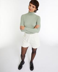 Short velours taille haute avec pinces Femme - Couleur blanc - Taille 40 - Short Femme - PIMKIE