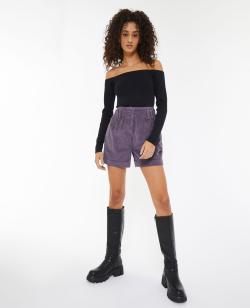 Short velours taille haute avec pinces Femme - Couleur violet - Taille 42 - Short Femme - PIMKIE