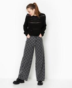 Jean baggy taille haute motif damiers Femme - Couleur gris - Taille 42 - Jean Femme - PIMKIE