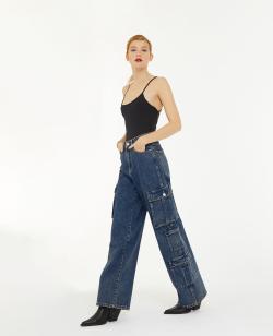 Jean cargo large effet dirty Femme - Couleur jaune - Taille 40 - Jean Femme - PIMKIE