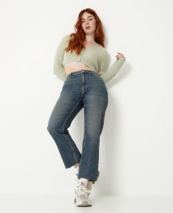 Jean droit taille regular avec bas effilochés Femme - Couleur vert - Taille 32 - Jean Femme - PIMKIE