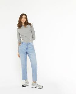 Jean droit taille regular avec bas effilochés Femme - Couleur bleu - Taille 38 - Jean Femme - PIMKIE