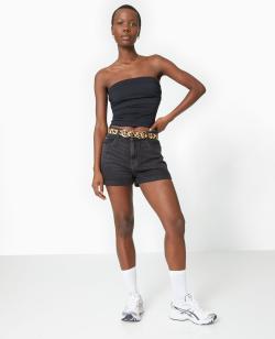 Short en jean loose taille haute bas roulottés Femme - Couleur noir - Taille 44 - Short Femme - PIMKIE