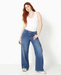 Jean cargo taille regular Femme - Couleur bleu - Taille 44 - Pantalon Femme - PIMKIE
