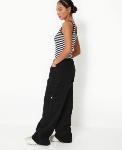 Jean large cargo taille basse Femme - Couleur noir - Taille 32 - Jean Femme - PIMKIE