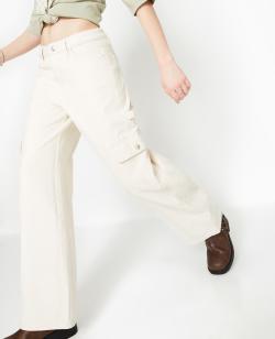 Jean large cargo taille basse Femme - Couleur blanc - Taille 44 - Jean Femme - PIMKIE