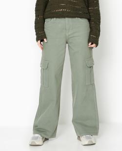 Jean large cargo taille basse Femme - Couleur vert - Taille 36 - Pantalon Femme - PIMKIE