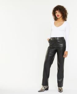 Pantalon droit en simili Femme - Couleur noir - Taille 40 - Pantalon Femme - PIMKIE