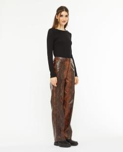 Pantalon droit en simili effet python Femme - Couleur marron - Taille 42 - Pantalon Femme - PIMKIE