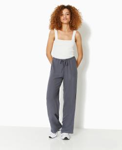 Pantalon droit et large avec taille élastiquée Femme - Couleur gris - Taille 44 - Pantalon Femme - PIMKIE