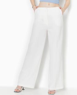 Pantalon large et droit en crêpe Femme - Couleur blanc - Taille 40 - Pantalon Femme - PIMKIE