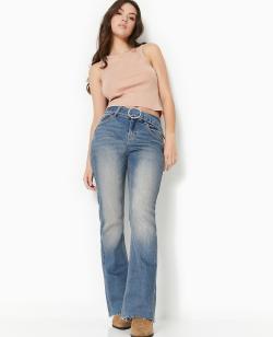 Jean flare taille basse avec ceinture Femme - Couleur bleu - Taille 36 - Jean Femme - PIMKIE