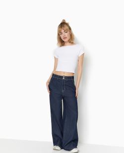 Jean wide taille haute Femme - Couleur bleu - Taille 34 - Jean Femme - PIMKIE