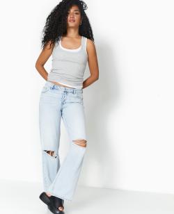 Jean wide taille basse destroy Femme - Couleur bleu - Taille 40 - Jean Femme - PIMKIE