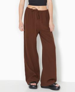 Pantalon large en gaze de coton Femme - Couleur marron - Taille L - Pantalon Femme - PIMKIE
