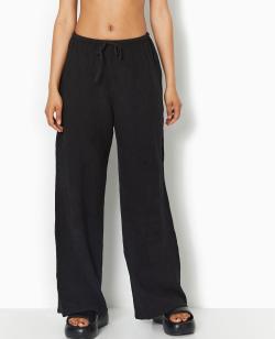 Pantalon large en gaze de coton Femme - Couleur noir - Taille M - Pantalon Femme - PIMKIE