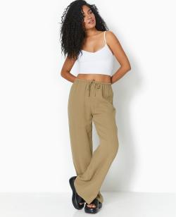 Pantalon large en gaze de coton Femme - Couleur vert - Taille L - Pantalon Femme - PIMKIE