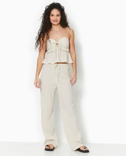 Pantalon large en tissu effet froissé Femme - Couleur blanc - Taille M - Pantalon Femme - PIMKIE