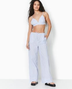 Pantalon large rayé façon pyjama d'homme Femme - Couleur bleu - Taille S - Pantalon Femme - PIMKIE