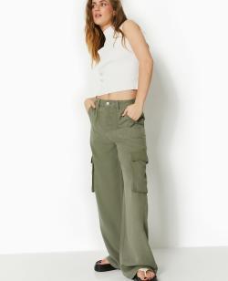 Pantalon cargo en tissu fluide Tencel Femme - Couleur vert - Taille 34 - Pantalon Femme - PIMKIE