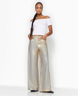 Jean wide taille haute enduit doré Femme - Couleur jaune - Taille 42 - Jean Femme - PIMKIE