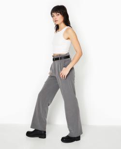 Pantalon large taille haute avec ceinture Femme - Couleur gris - Taille 36 - Pantalon Femme - PIMKIE