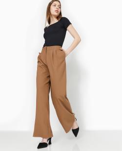 Pantalon large avec pinces Femme - Couleur marron - Taille 38 - Pantalon Femme - PIMKIE