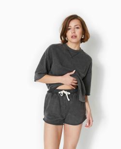 Short en molleton délavé acid wash Femme - Couleur gris - Taille S - Short Femme - PIMKIE