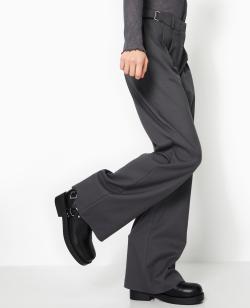 Pantalon large avec sangles à la taille Femme - Couleur gris - Taille 40 - Pantalon Femme - PIMKIE