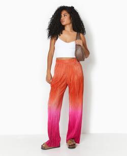 Pantalon large en tissu plissé et satiné Femme - Couleur orange - Taille S - Pantalon Femme - PIMKIE