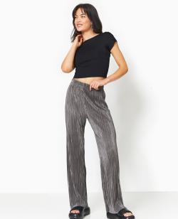 Pantalon large en tissu plissé et satiné Femme - Couleur gris - Taille S - Femme - PIMKIE