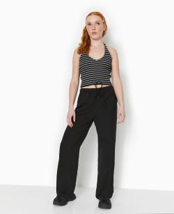 Pantalon droit avec taille élastiquée Femme - Couleur noir - Taille 38 - Pantalon Femme - PIMKIE