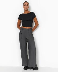 Pantalon droit et large avec pinces Femme - Couleur gris - Taille 36 - Pantalon Femme - PIMKIE