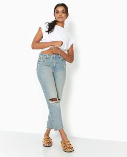 Jean mom taille haute destroy Femme - Couleur vert - Taille 34 - Jean Femme - PIMKIE