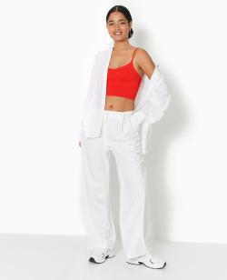 Pantalon droit avec jeu de boutonnage devant Femme - Couleur blanc - Taille L - Pantalon Femme - PIMKIE