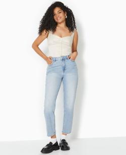 Jean mom taille haute Femme - Couleur bleu - Taille 40 - Jean Femme - PIMKIE