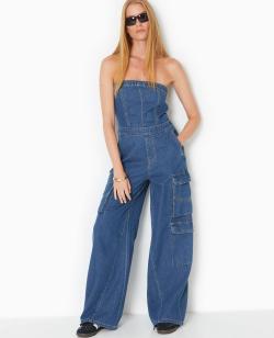 Combinaison bustier en jean souple Femme - Couleur bleu - Taille 42 - Pantalon Femme - PIMKIE