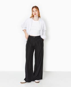 Pantalon large avec pinces Femme - Couleur noir - Taille 42 - Pantalon Femme - PIMKIE