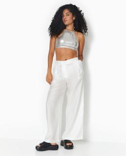 Pantalon large avec pinces Femme - Couleur blanc - Taille 38 - Pantalon Femme - PIMKIE