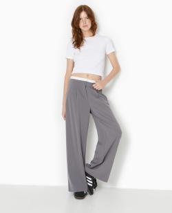 Pantalon large et droit avec détail ceinture Femme - Couleur gris - Taille 42 - Pantalon Femme - PIMKIE