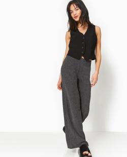 Pantalon large en maille reliéfée Femme - Couleur noir - Taille L - Pantalon Femme - PIMKIE