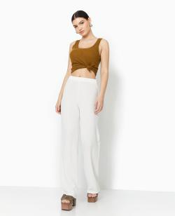 Pantalon large en maille reliéfée Femme - Couleur blanc - Taille XL - Pantalon Femme - PIMKIE