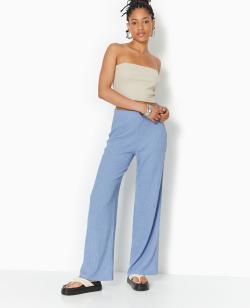 Pantalon large en maille reliéfée Femme - Couleur bleu - Taille XS - Pantalon Femme - PIMKIE