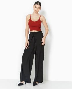 Pantalon large avec fentes et pans à nouer Femme - Couleur noir - Taille XS - Pantalon Femme - PIMKIE