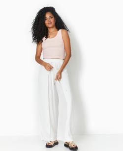 Pantalon large avec fentes et pans à nouer Femme - Couleur blanc - Taille M - Pantalon Femme - PIMKIE