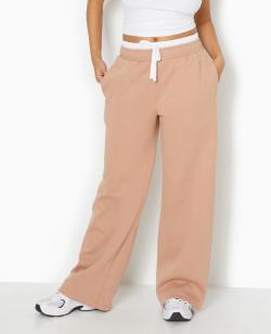 Pantalon de jogging avec effet caleçon apparent Femme - Couleur marron - Taille M - Pantalon Femme - PIMKIE