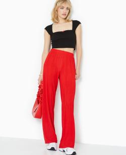 Pantalon palazzo en maille texturée effet rayé Femme - Couleur rouge - Taille S - Pantalon Femme - PIMKIE