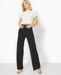Pantalon palazzo en maille texturée effet rayé Femme - Couleur noir - Taille L - Pantalon Femme - PIMKIE